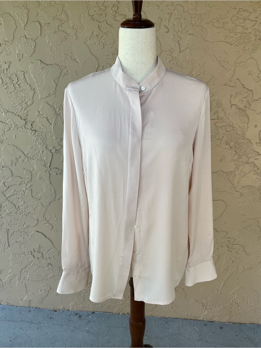 Brooks Brothers Light Blush Mandarin Collar Silk Blouse